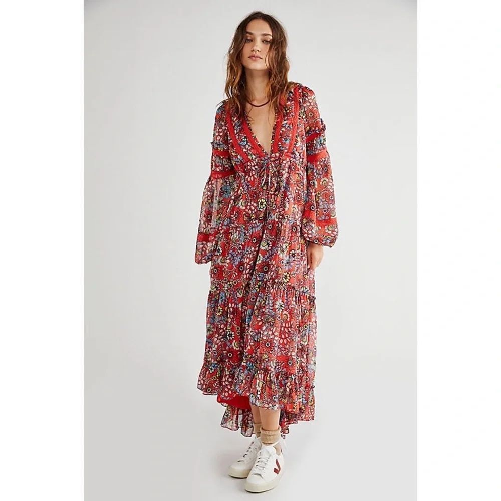 Free People Cassis Printed Chiffon Dress